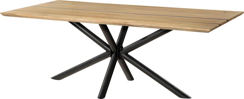 MASSIVMOEBEL24 Esstisch Mango 260x100x74 natur lackiert / Epoxid schwarz, Kreuzgestell rund anthrazit matt EPOXY