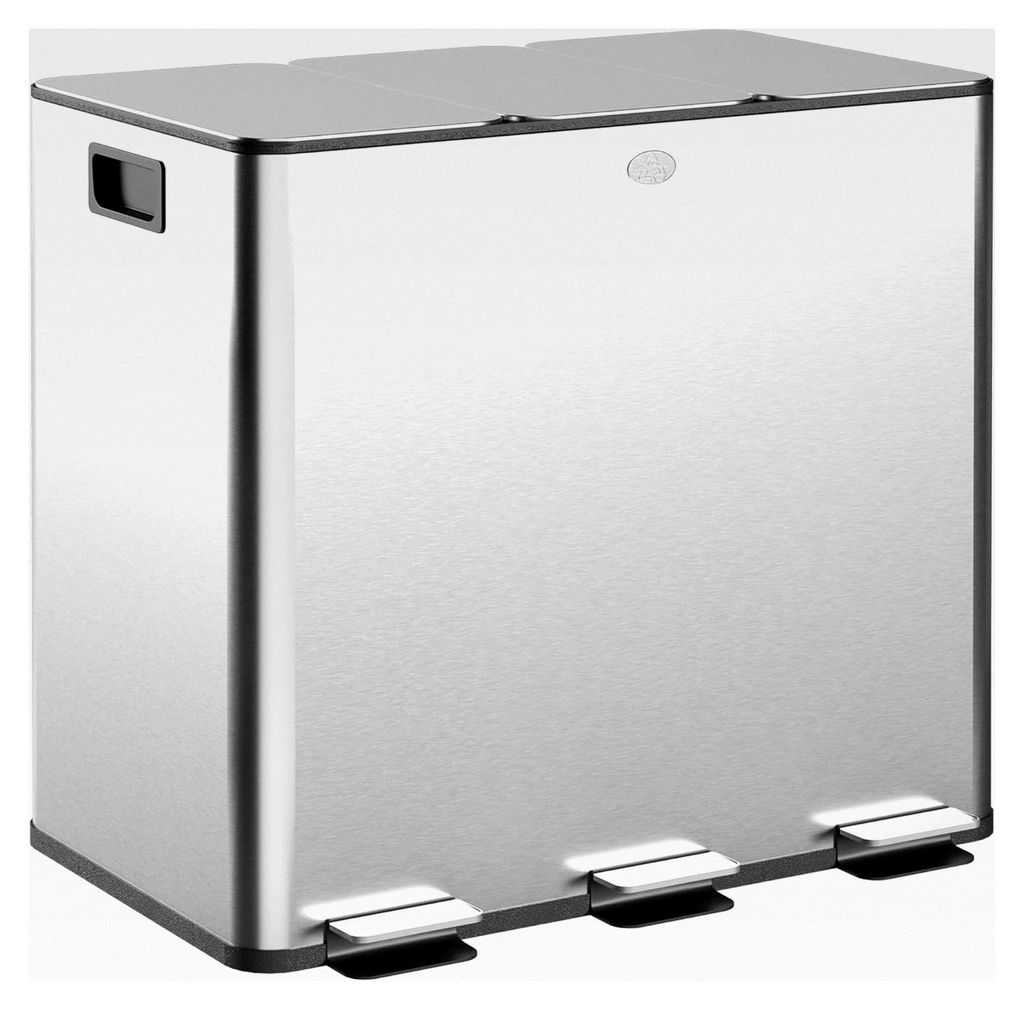 Mülleimer Küche 3 x 15 L Treteimer mit Softclose-Deckel und Pedal Mülltrennsystem 3 Fächer inkl. Inneneimer, Edelstahl, Silber, 61,9 x 36,6 x 4...