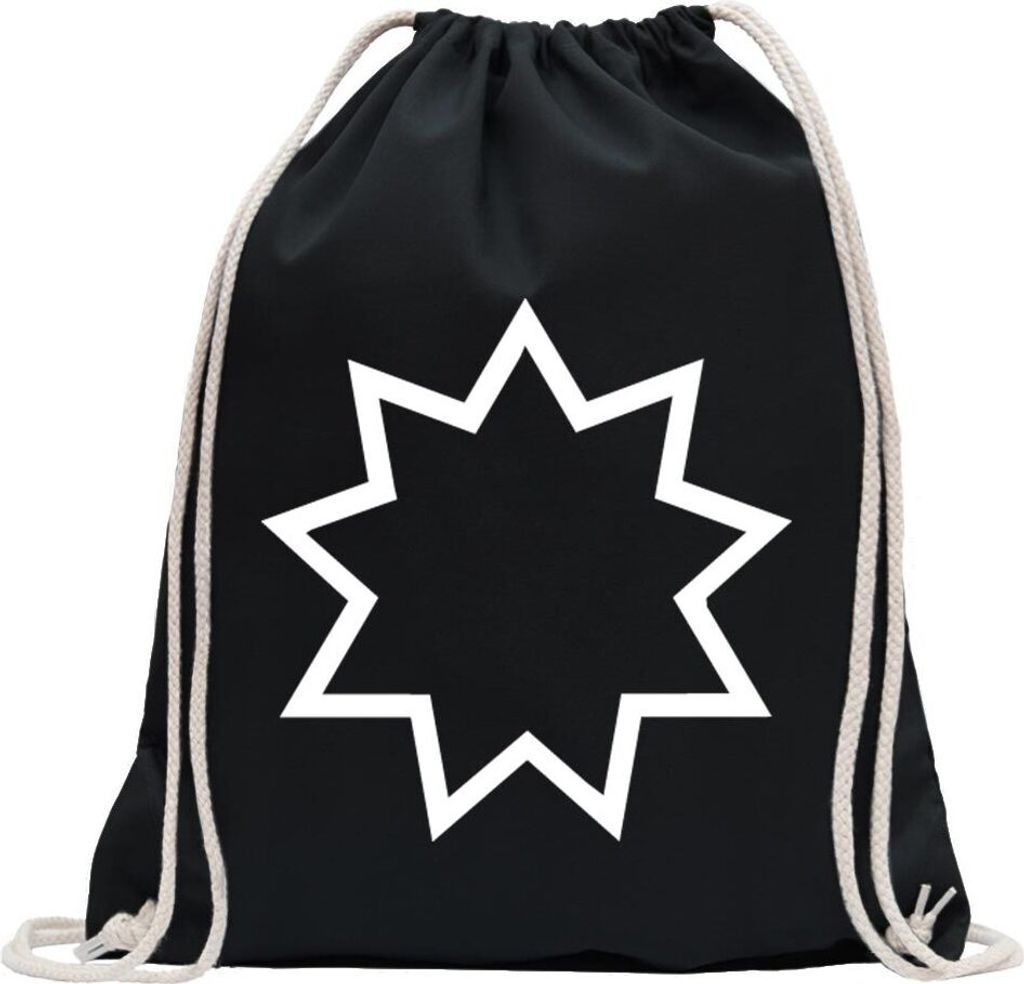 Kiwistar - Turnbeutel - schwarz - Bahai Nine-Pointed Star - Fun Rucksack Sport Beutel Gymsack Baumwolle mit Ziehgurt