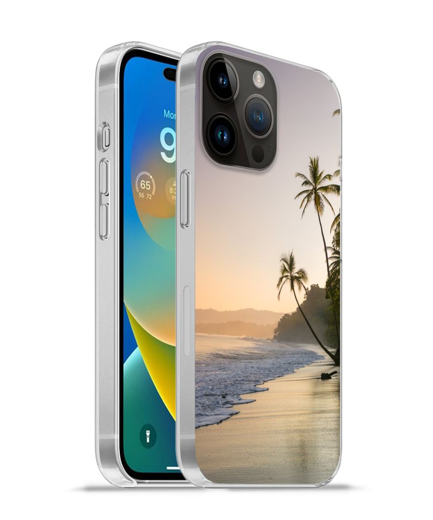 MuchoWow Handyhülle Schutzhülle Hülle für Apple iPhone 14 Pro - Softcase Strand - Meer - Palme Silikon Softcase Handy Hülle - Umschlag