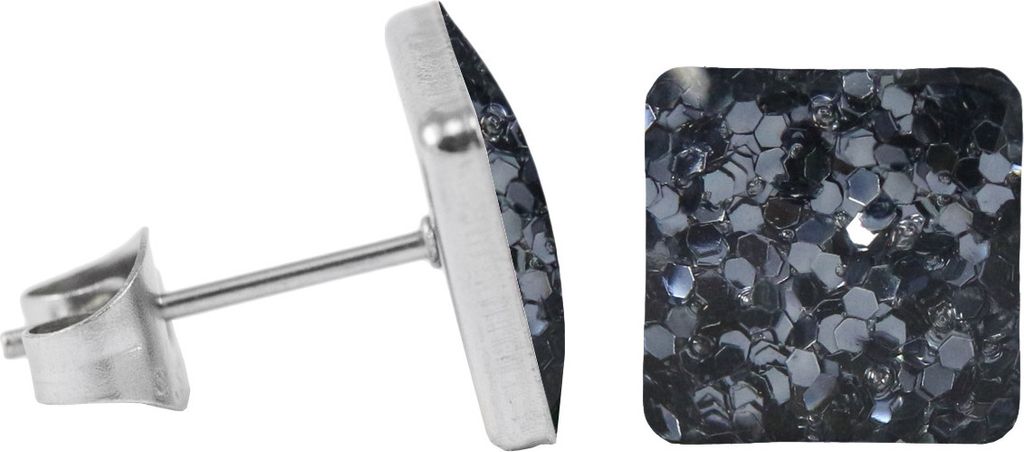Chirurgenstahl Ohrstecker Glitterline Quadrat Farbe - Schwarz Größe - 7 mm