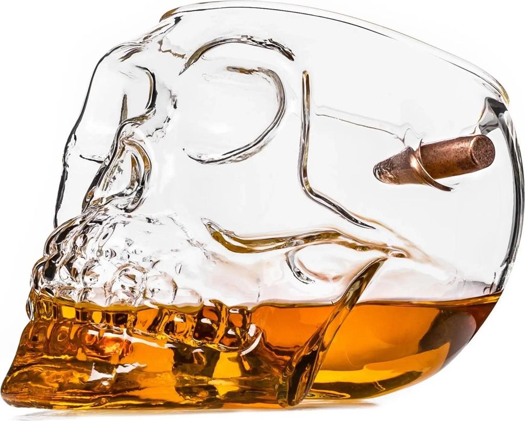 Kugelsicheres Whisky-Totenkopfglas mit versenkter Kugel Produktbild 