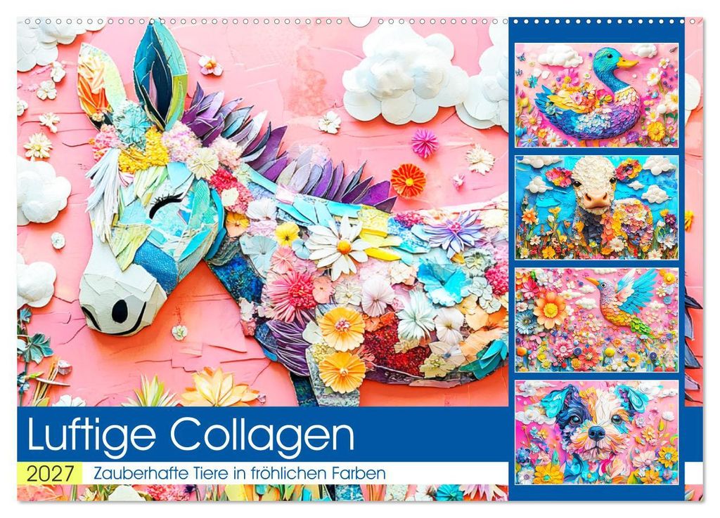 Luftige Collagen. Zauberhafte Tiere in fröhlichen Farben (Wandkalender 2027 DIN A2 quer), CALVENDO Monatskalender
