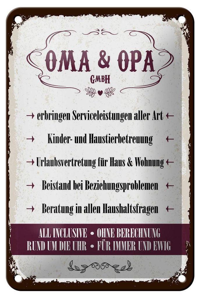 Blechschild Spruch 12x18 cm Oma und Opa GmbH Deko Schild