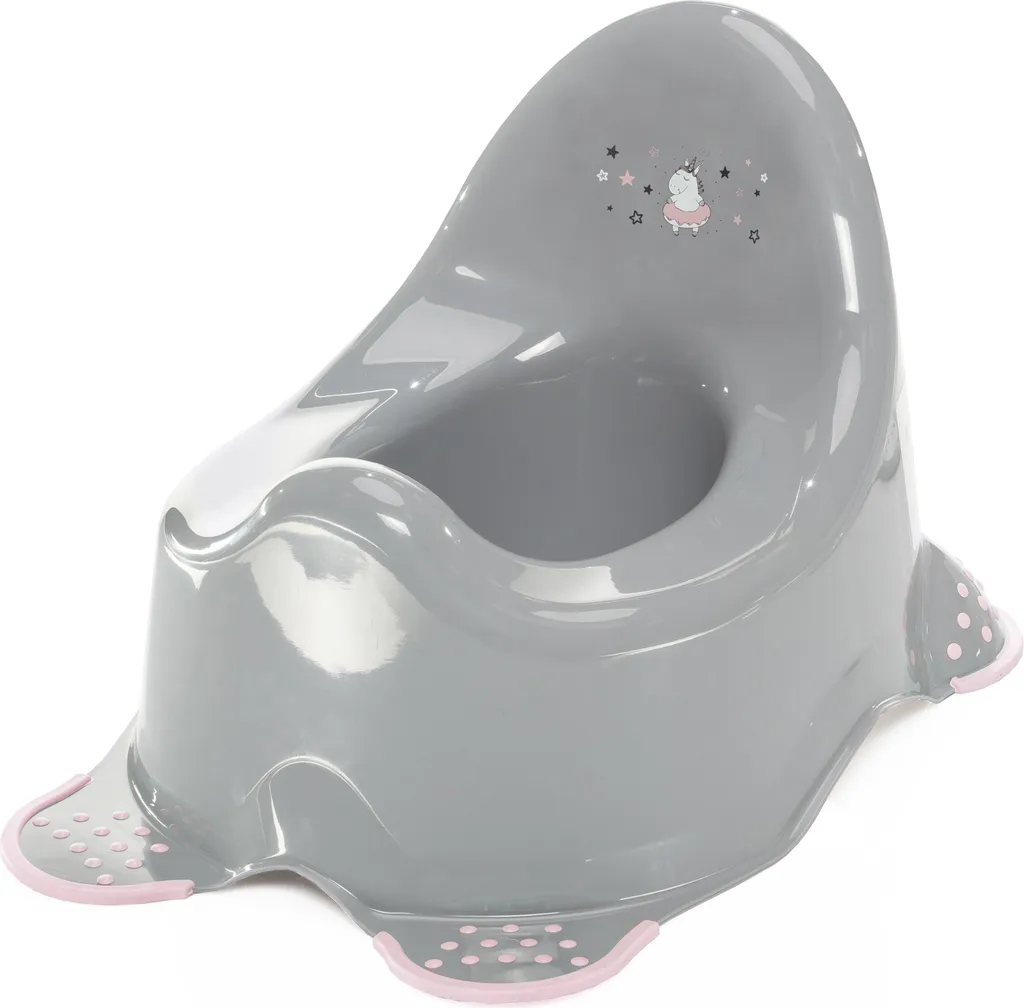 Pot pour enfant Licorne gris rose : accessoire propreté ergonomique
