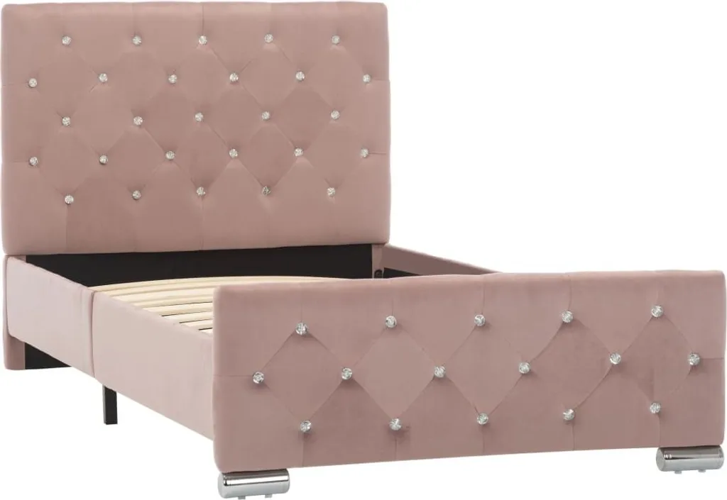 Cadre de lit sommier tapissier en velours rose 90x200 cm chic et fixe