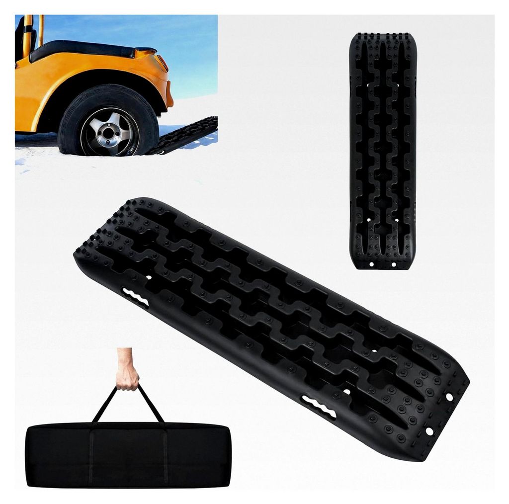 2 Stück Sandbleche Anfahrhilfe – 10T Offroad Recovery Boards Traktionsmatten für PKW, LKW, Geländewagen, Wohnmobil, Schwarz