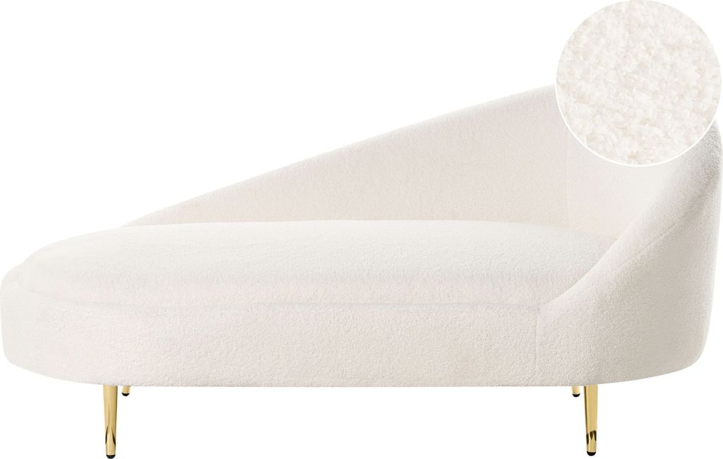 BELIANI Chaiselongue Rechts Cremeweiß Bouclé-Stoffbezug Gesteppt mit Goldenen Metallbeinen Modern Liegesessel Relaxliege für Wohnzimmer Schlafzi...