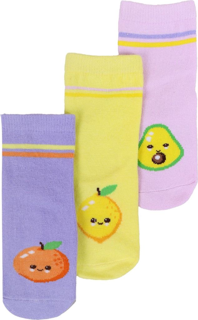 Baumwollsocken für Mädchen für Kinder mit bunten Früchten ABS 3er-Pack 17-19 YOCLUB