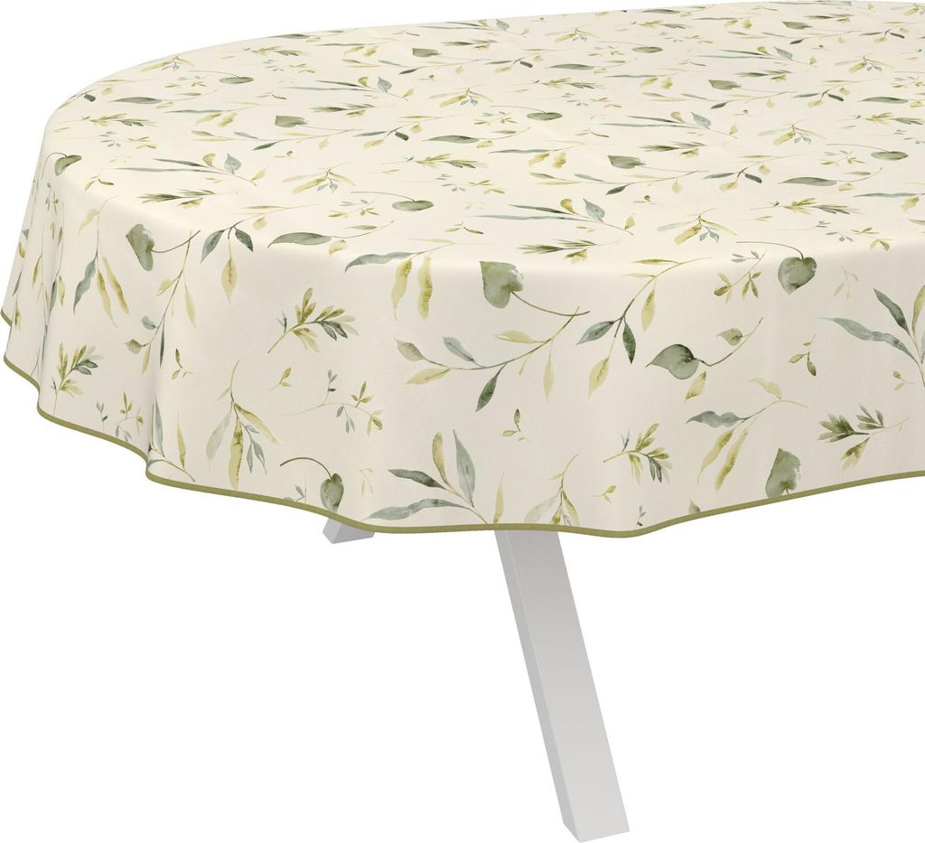 Tischdecke Relax Canada Creme Oval 280x140cm mit Band-Kante Wachstuch abwaschbar