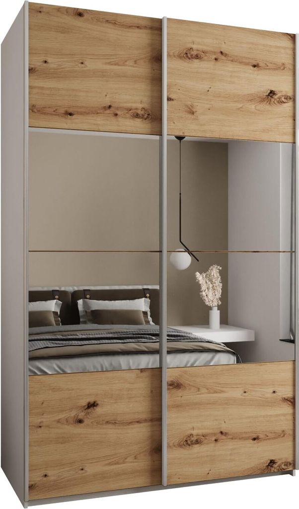 MEBLE KRYSPOL LUX 4 Schrank - 245,5x150x64cm - Weiß, Artisan, Silber