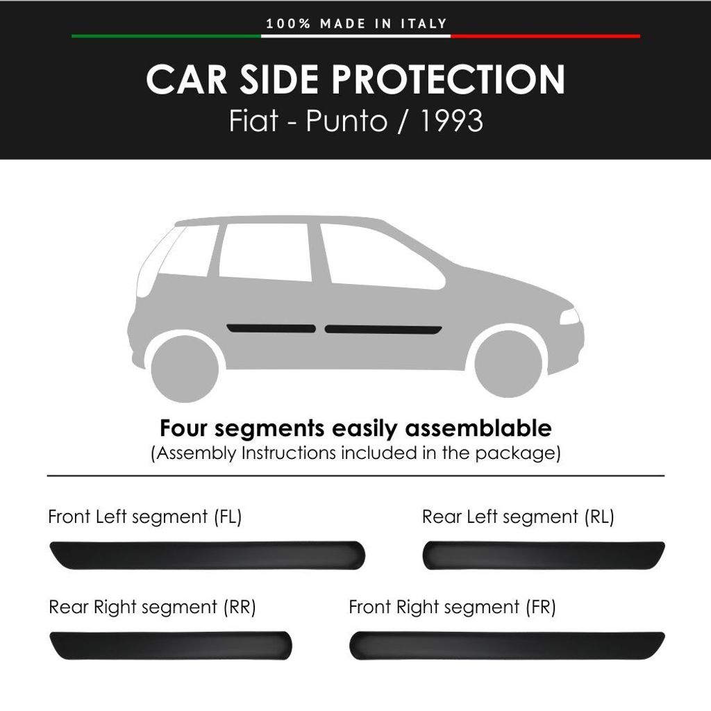 Seitenleisten Stoßfänger für Fiat Punto 1993 mit doppelseitigem Aufkleber 3M