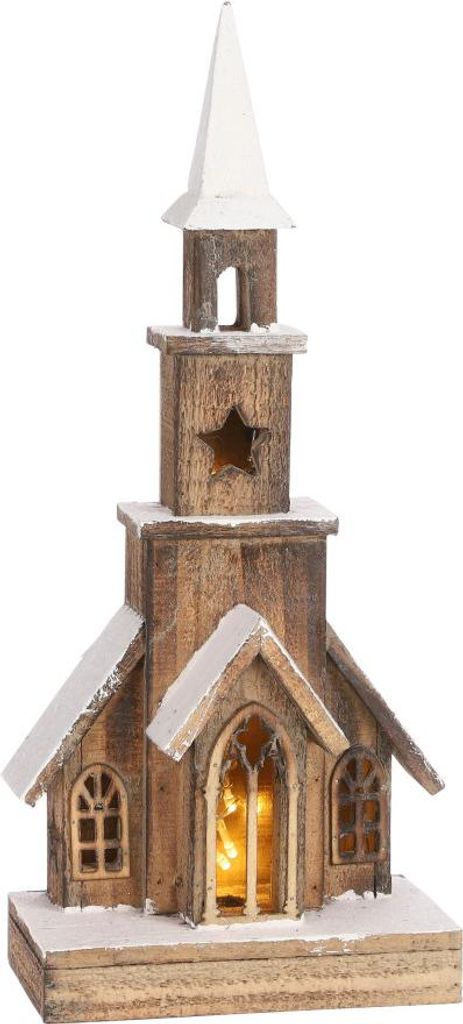 Mica Decorations LED Dekofigur Holz Kirche 48 cm Produktbild 
