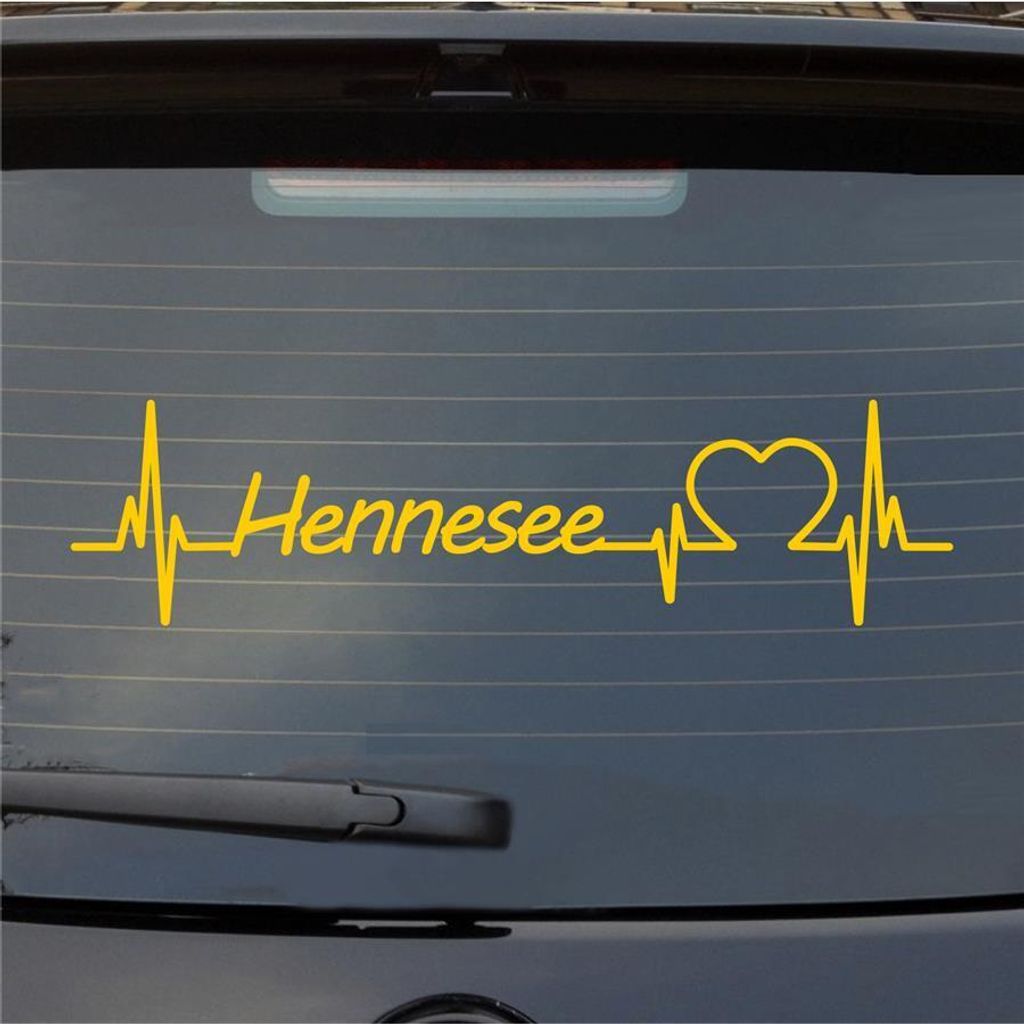 Heckscheibenaufkleber Hennesee Herzschlag Puls See Sea Liebe 55x14 cm Gelb Auto Aufkleber Sticker