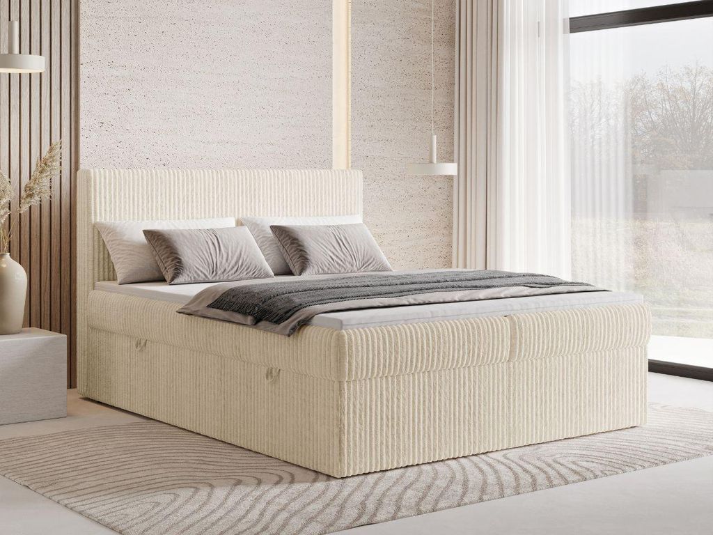 GrainGold Boxspringbett Brisa 180x200 cm - Bett 180x200, Boxspringbett mit Bettkasten und Lattenrost - Beige (Tilia 11)
