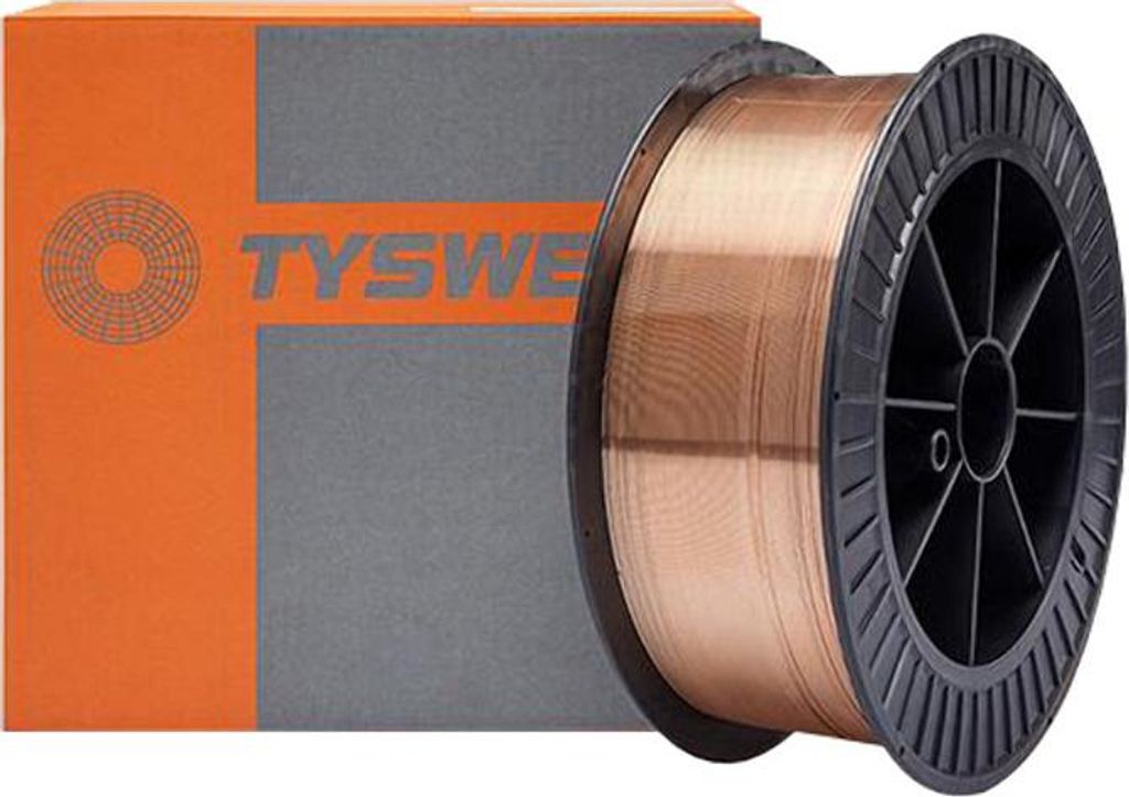 A spool of welding wire next to its packaging.
