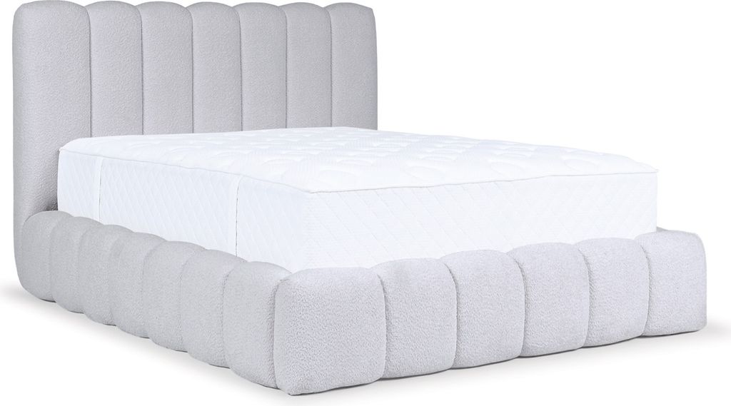 Selsey CANDE - Polsterbett mit Bouclé-Bezug und Stauraum, Hellgrau, 180x200 cm