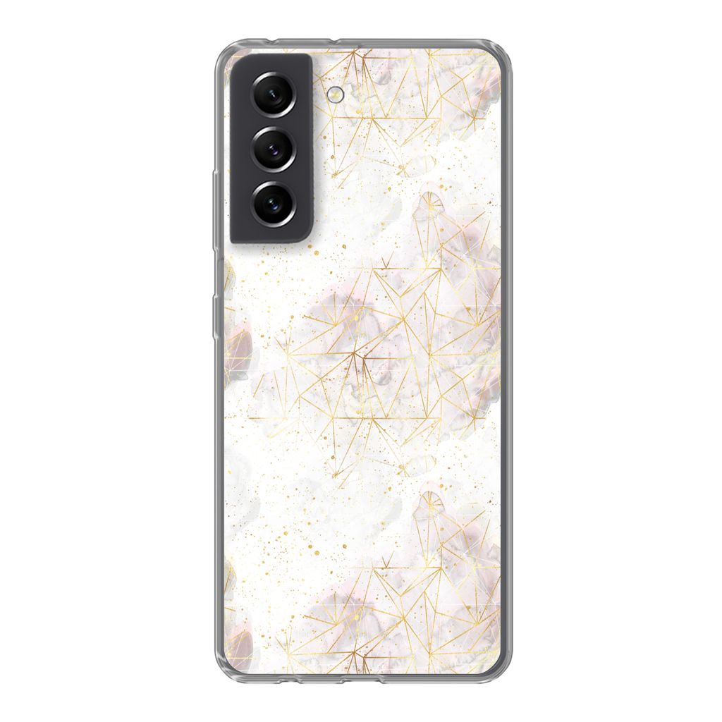 MuchoWow Handyhülle Schutzhülle Hülle für Samsung Galaxy S21 FE Marmor - Geometrie - Gold Silikon Softcase Handy Hülle - Mobiltelefonhülle
