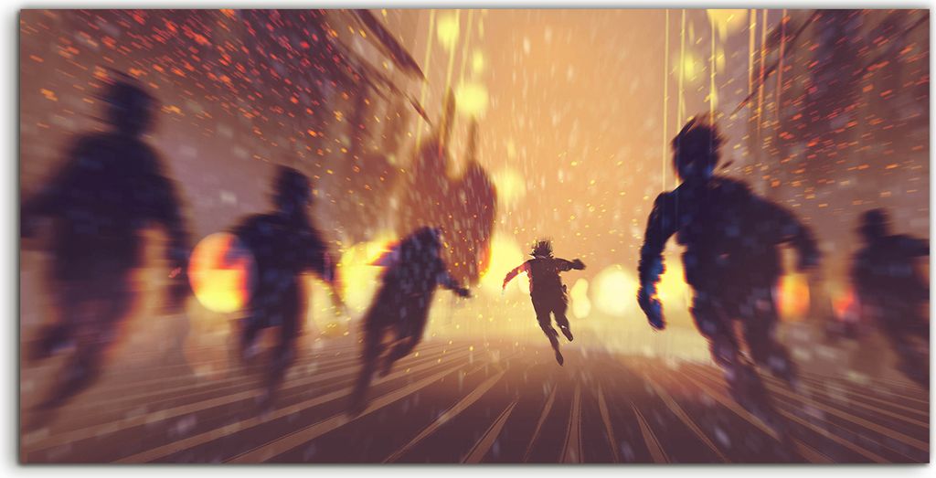 Coloray Canvas 120x60 Wandbild Leinwand Bilder Flucht vor Zombies und Brennende Stadt