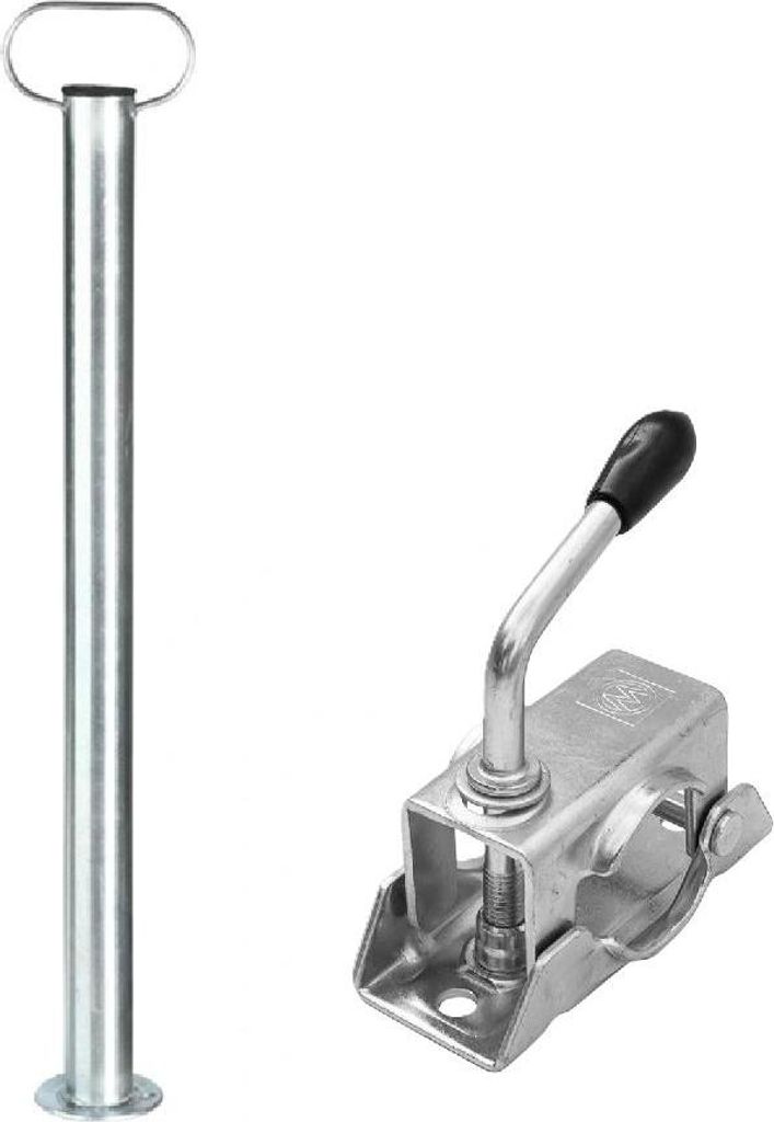 Feste Stütze mit Klemme 150 kg 48 mm 700 mm XL Stützfuß Set aus verzinktem Stahl für Anhänger Rahmen und Deichsel