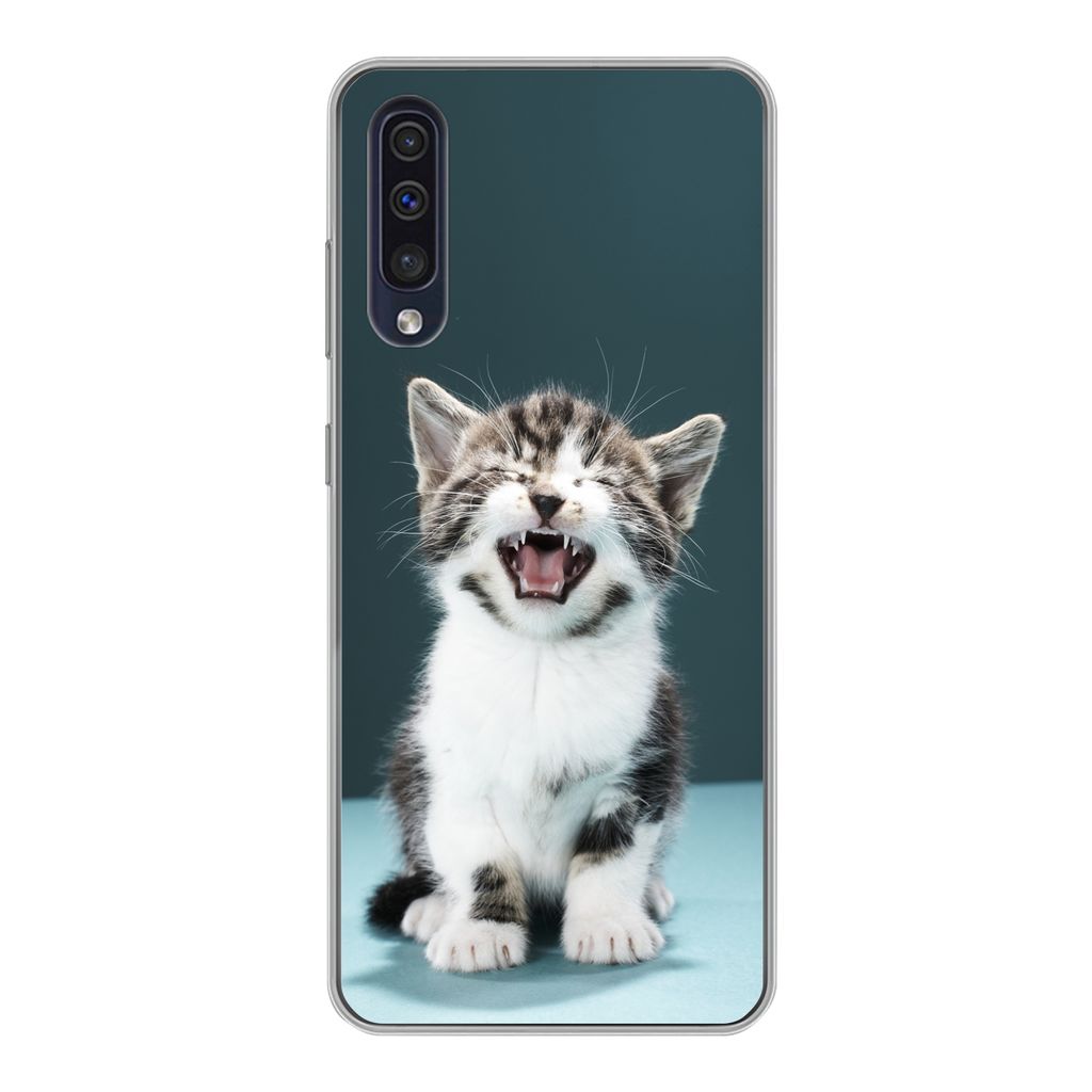 MuchoWow Handyhülle Schutzhülle Hülle für Samsung Galaxy A30s Katze - Kätzchen - Miau Silikon Softcase Handy Hülle - Karteninhaber