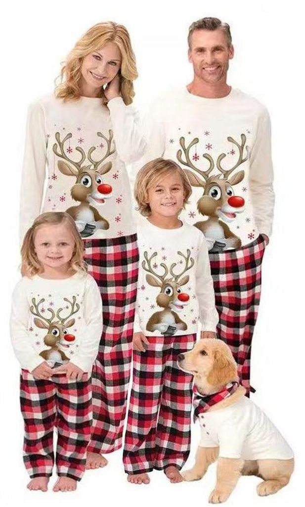 Eltern-Kind-Pyjamas, Weihnachtspyjamas, Familien-Partnerlook mit Hirschmotiv, Eltern-Kind-Outfit – Papa L