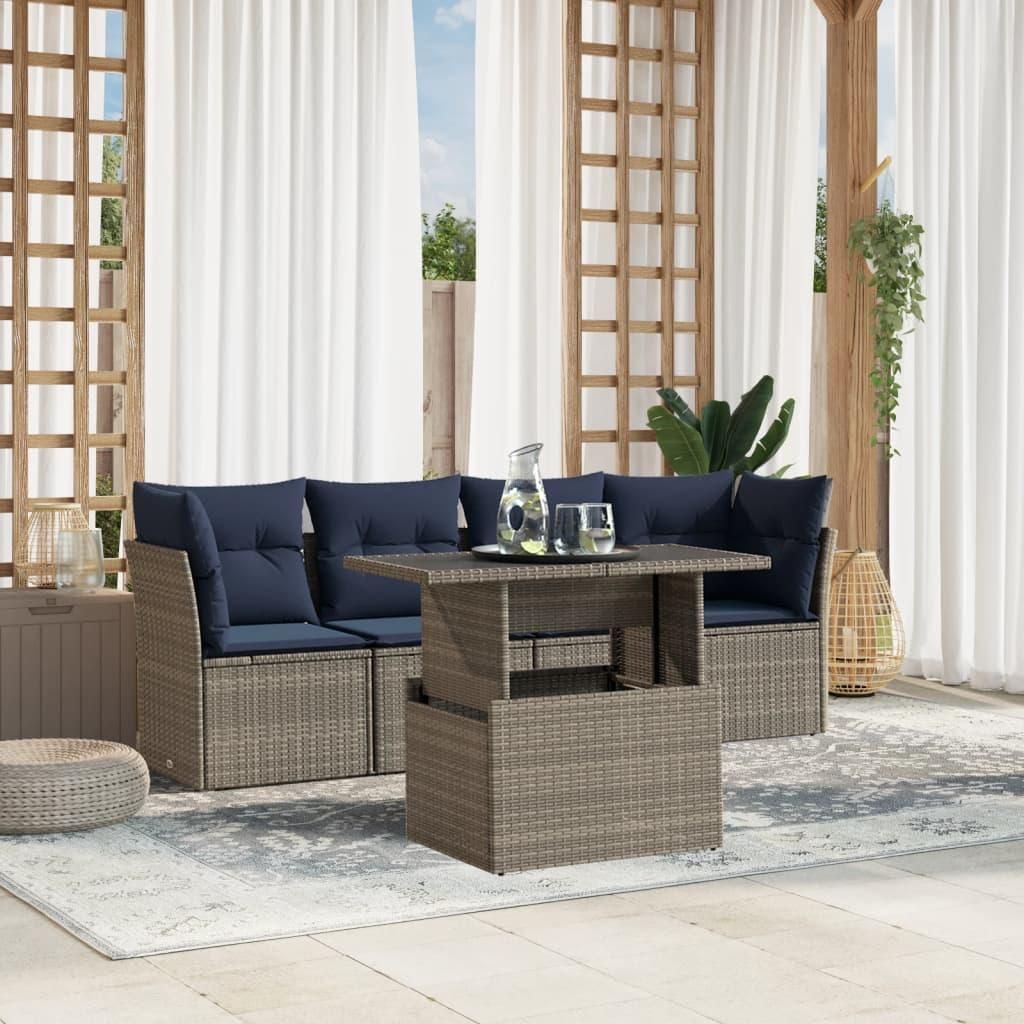 Maison Exclusive - 5-teiliges Gartensofa-Set mit Kissen, grau, Polyrattan