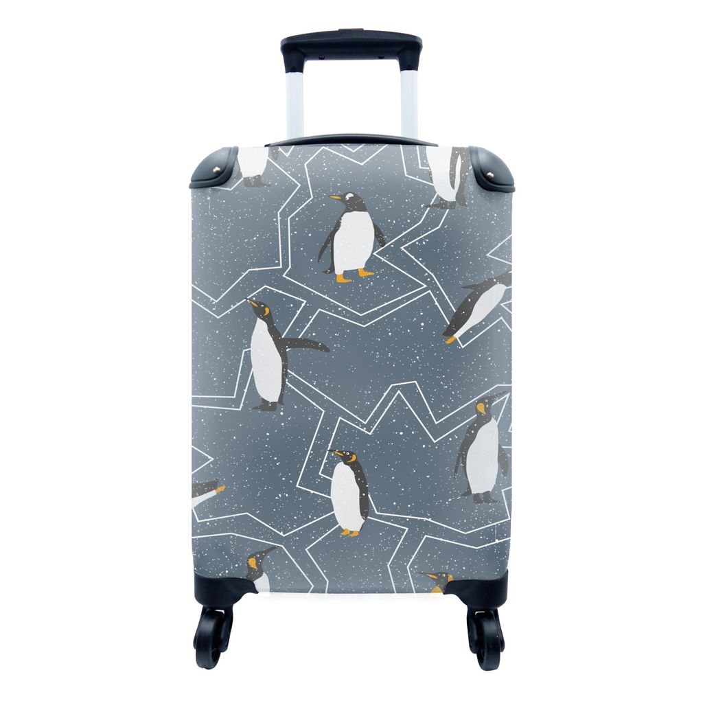 MuchoWow Koffer Handgepäck Trolley Rollkoffer Kleine Reisekoffer mit 4 Rollen - Pinguin - Muster - Schnee - Cabin Size < 55x40x23 cm & 55x40x20 ...