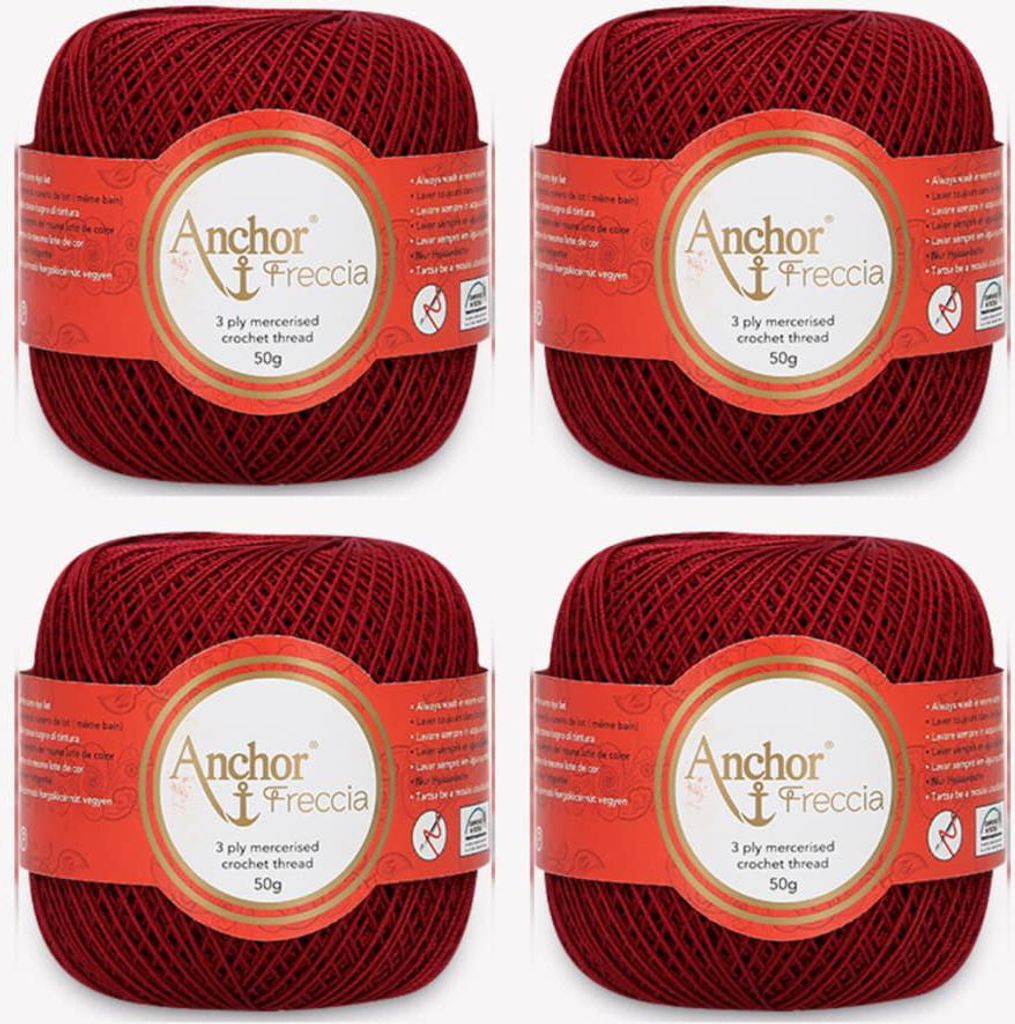 4x Anchor Freccia 12 – Feines Baumwollgarn für filigranes Häkeln (Color 00044)