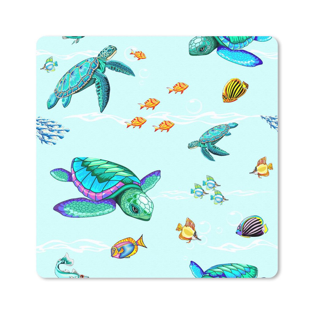 MuchoWow Mauspad Mousepad Regenbogen - Schildkröte - Fisch - Wasser - Muster 20x20 cm - Mousepads - Maus Mat - Pad - Mausunterlage - Desk Mat - ...