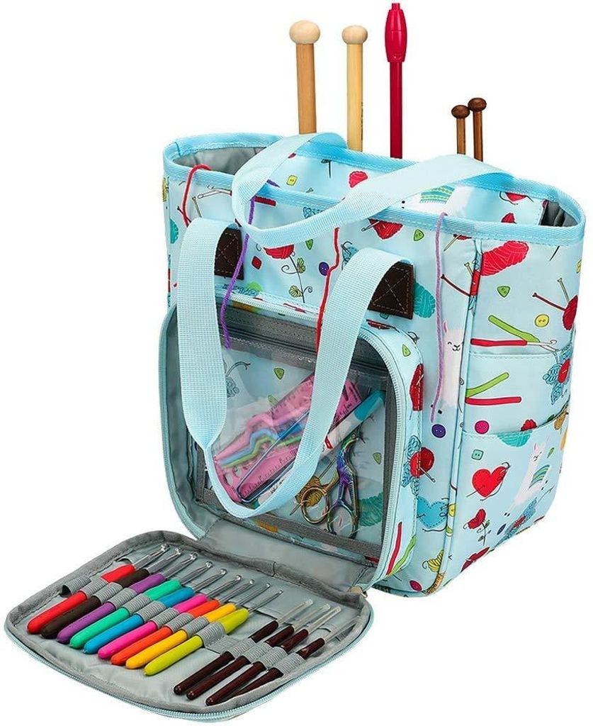Basteltasche zum Häkeln, Stricken, Kreuzstich, Garn Organizer Tasche Reise-Aufbewahrungstasche für Strickzubehör & Häkelprojekte, Stickerei Nä...