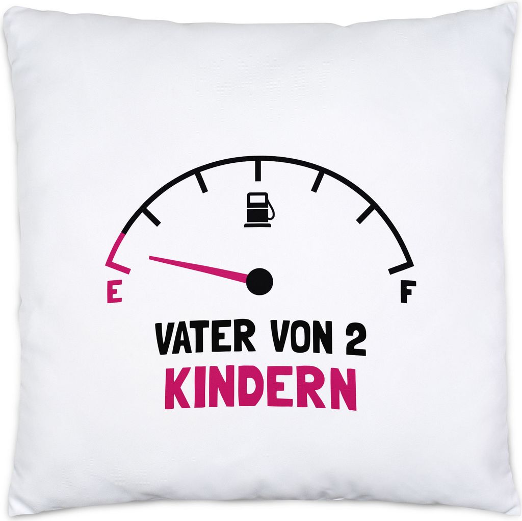 Vater von 2 Kindern Kissen inkl. Füllung Lustig Energielos Tank ist Leer Spruch Geschenk Zweifacher Papa