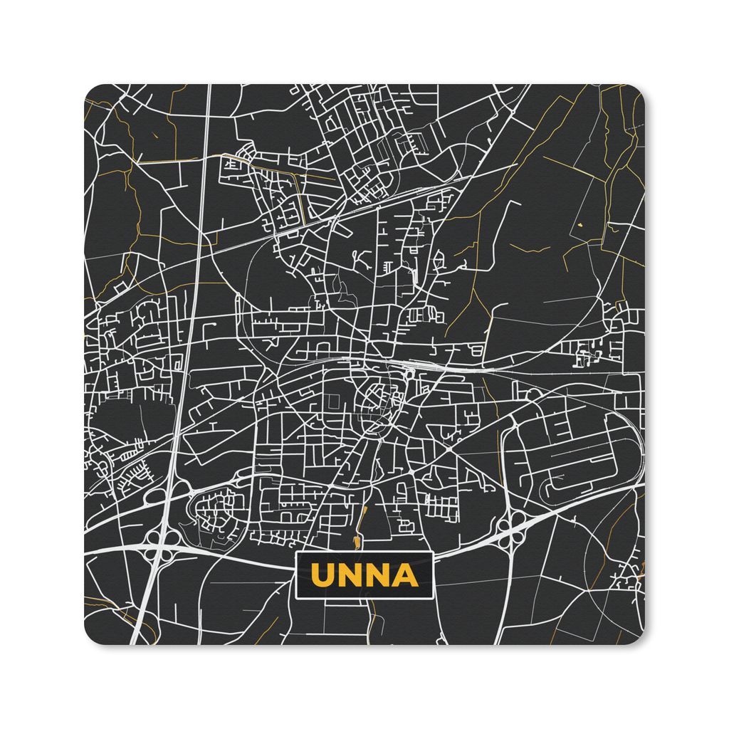 MuchoWow Mauspad Mousepad Schwarz und Gold - Stadtplan - Unna - Deutschland - Karte 30x30 cm - Mousepads - Maus Mat - Pad - Mausunterlage - Gaming