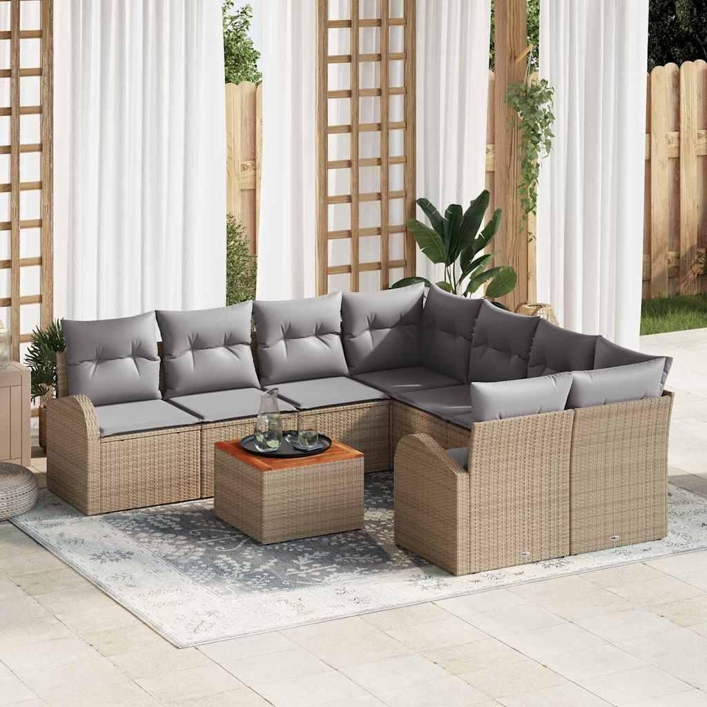 Maison Exclusive - Gartensofa-set 9 pcs Beige und Hellgrau Poly-Rattan