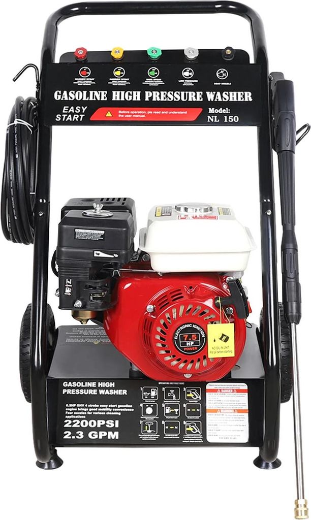 Hochdruckreiniger 2200 PSI - Elektrischer Hochdruckreiniger - 5 Düsen - 8 m Schlauch - Kompakt 56×50×81 cm - Rot