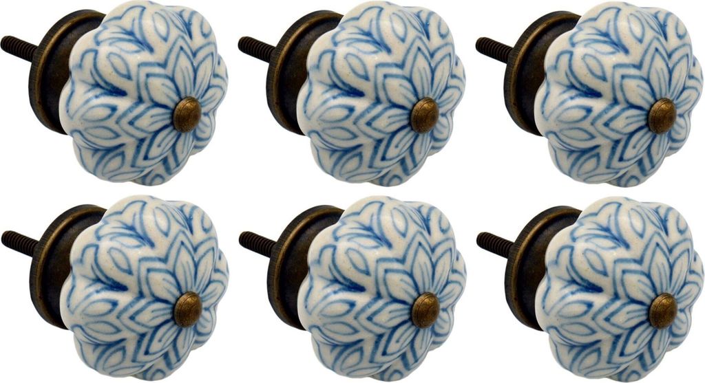 Nicola Spring Floral Keramik-Möbelknöpfe – Hellblau – 6er-Pack