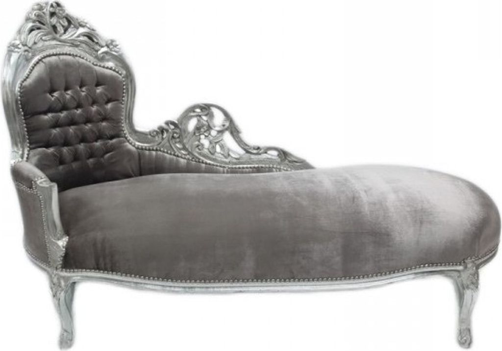 Casa Padrino Barock Chaiselongue "King" Grau/Silber Mod2 - Recamiere Liege Wohnzimmer