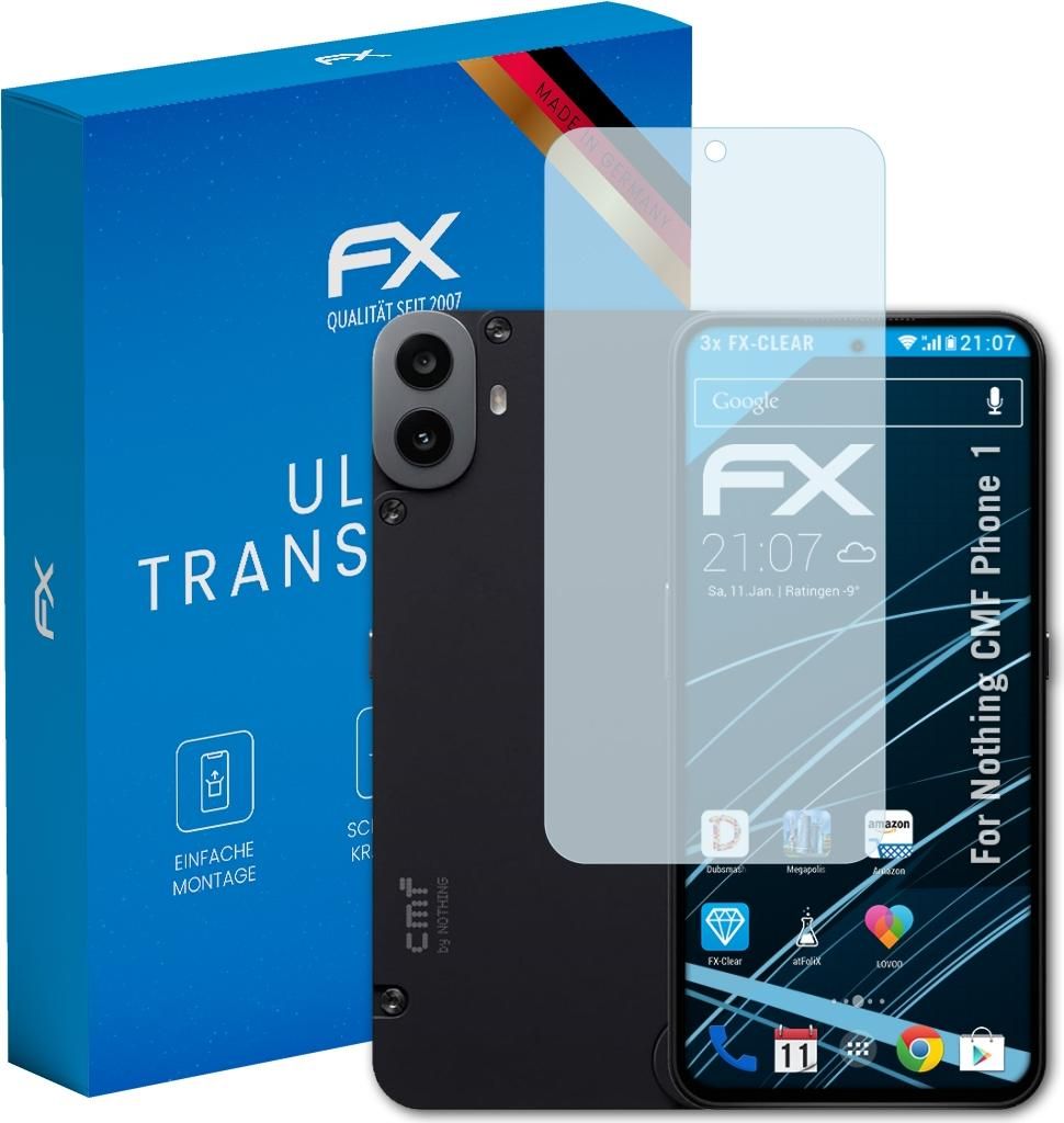 atFoliX FX-Clear 3x Schutzfolie kompatibel mit Nothing CMF Phone 1 Displayschutzfolie
