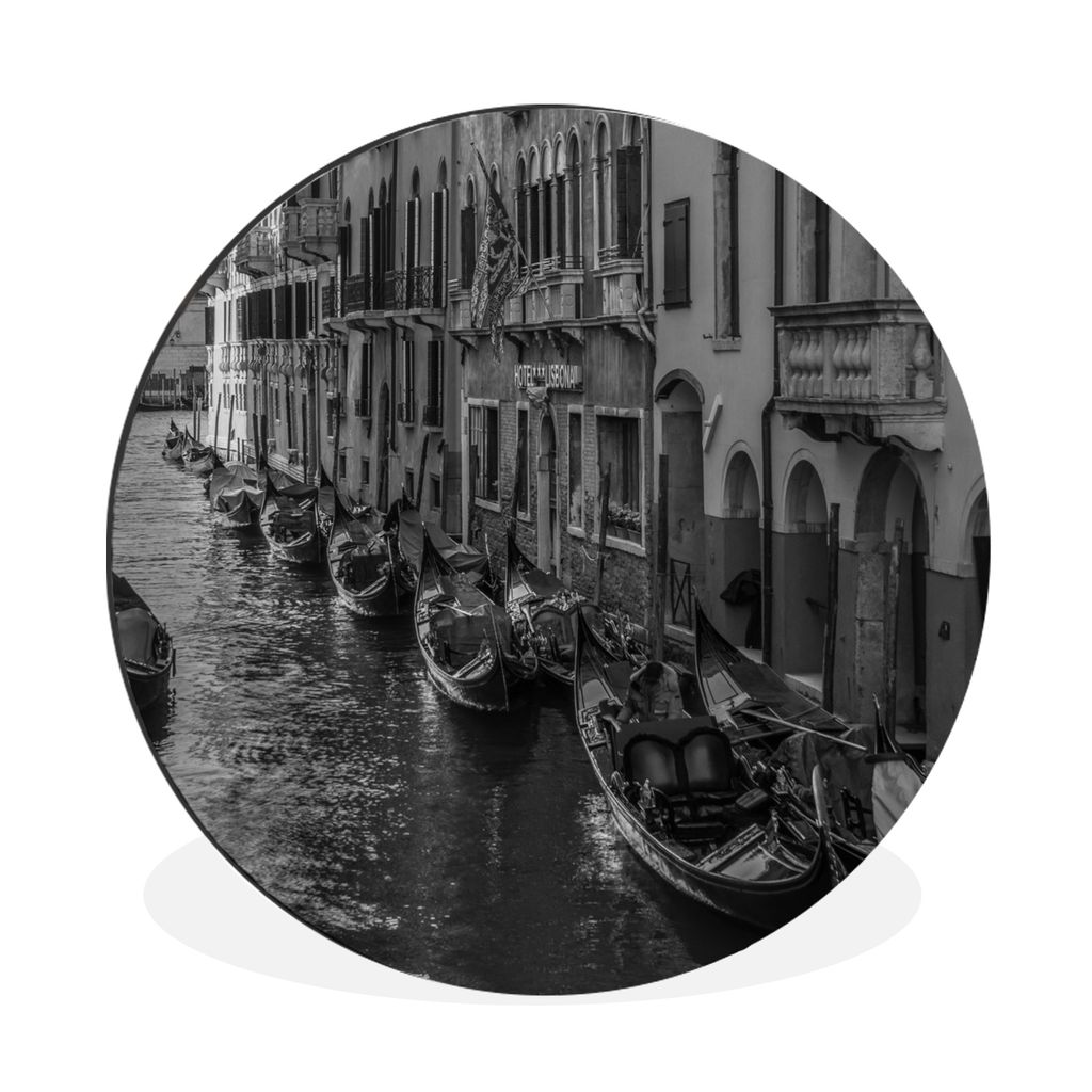 MuchoWow Aluminium Wandkreis Gondeln in Venedig in schwarz und weiß Ø 90 cm Wanddeko Modern Wohnzimmer - Mauerkreis - Wandbilder - Runde Bild -...