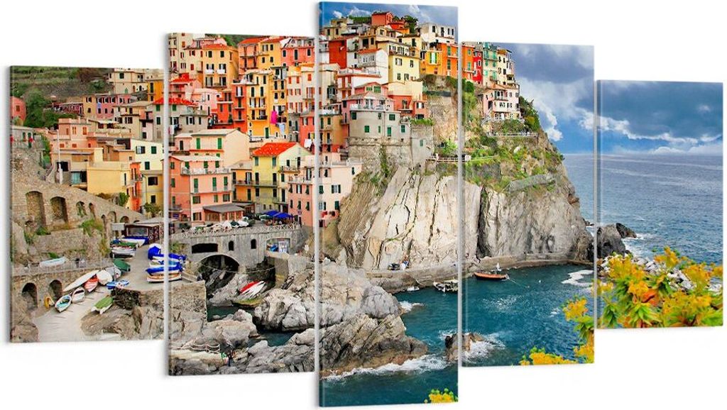Bild auf Leinwand - Leinwandbild - Italien küste felsen landschaft - 160x85cm - Wand Bild - Wanddeko - Leinwanddruck - Bilder - Kunstdruck - Leinw...