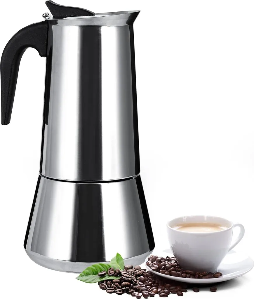 Mokkakanne aus Edelstahl, Kaffeemaschine, Perkolator, 12 Tassen, 600 ml, tragbare Kaffeemaschine für große Familien, Home Office, Camping