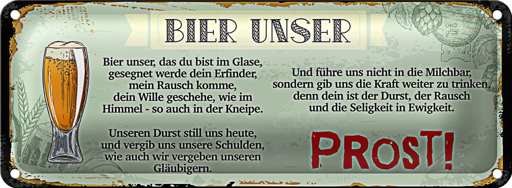 Blechschild Spruch 27x10cm Bier Unser Prost Schild