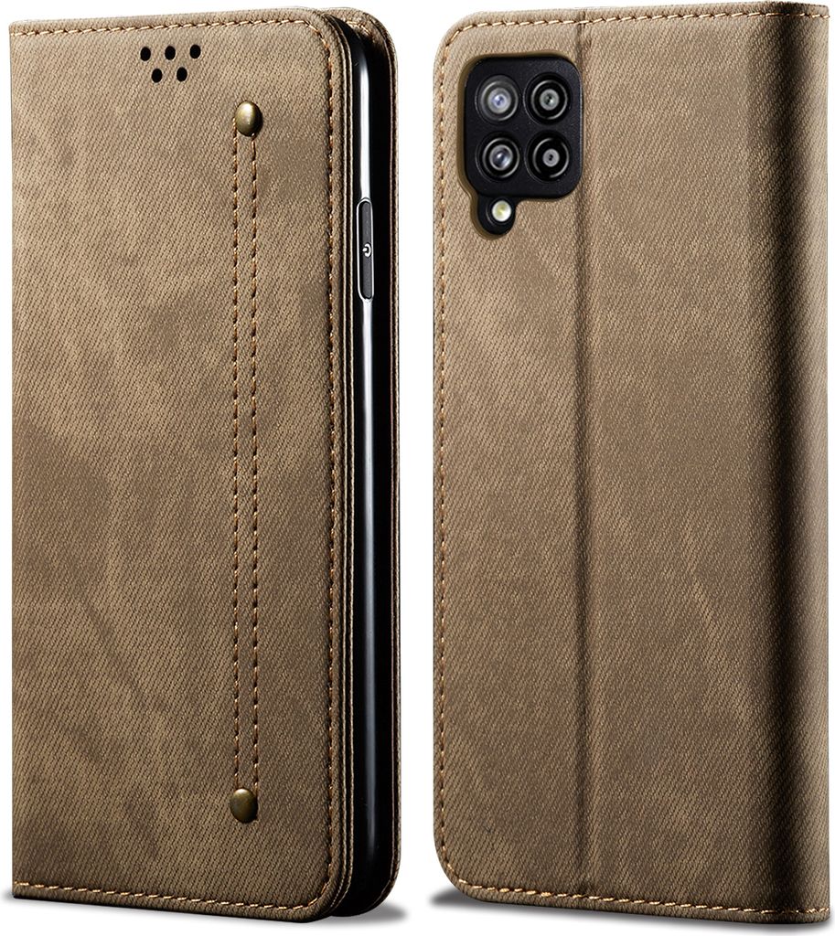 Galaxy A42 5G Hülle, LaimTop Denim Leder Brieftasche Magnetverschluss Flip Bookstyle Schutzhülle mit Standfunktion für Samsung Galaxy A42 5G Khaki