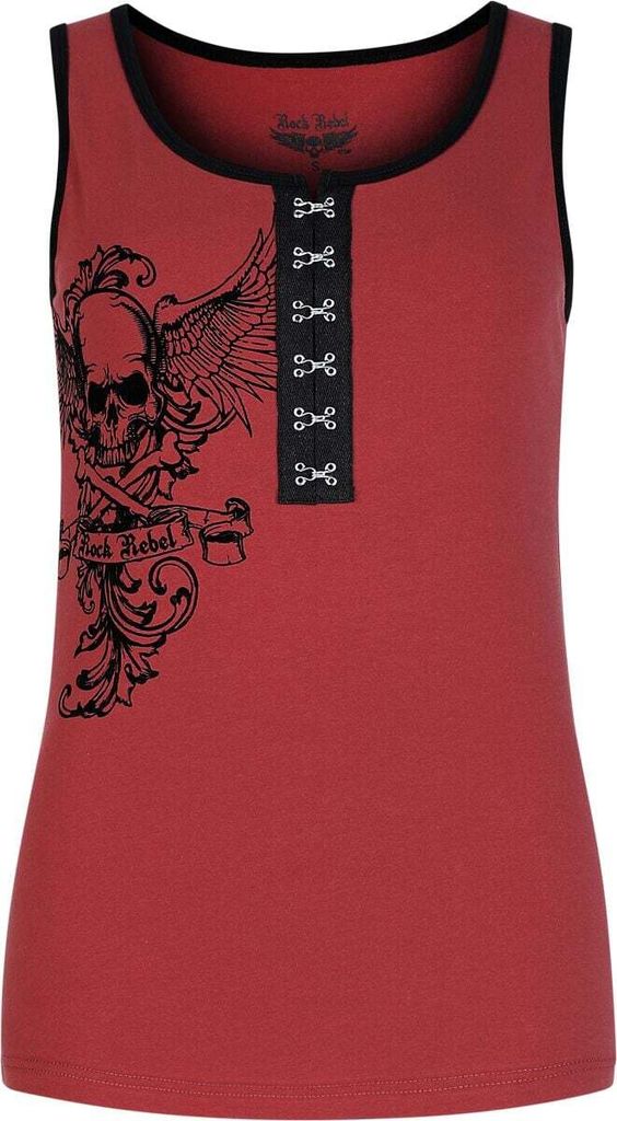 Rock Rebel by EMP Damen bordeaux-rotes Top mit kontrastfarbenem Saum am Ausschnitt M