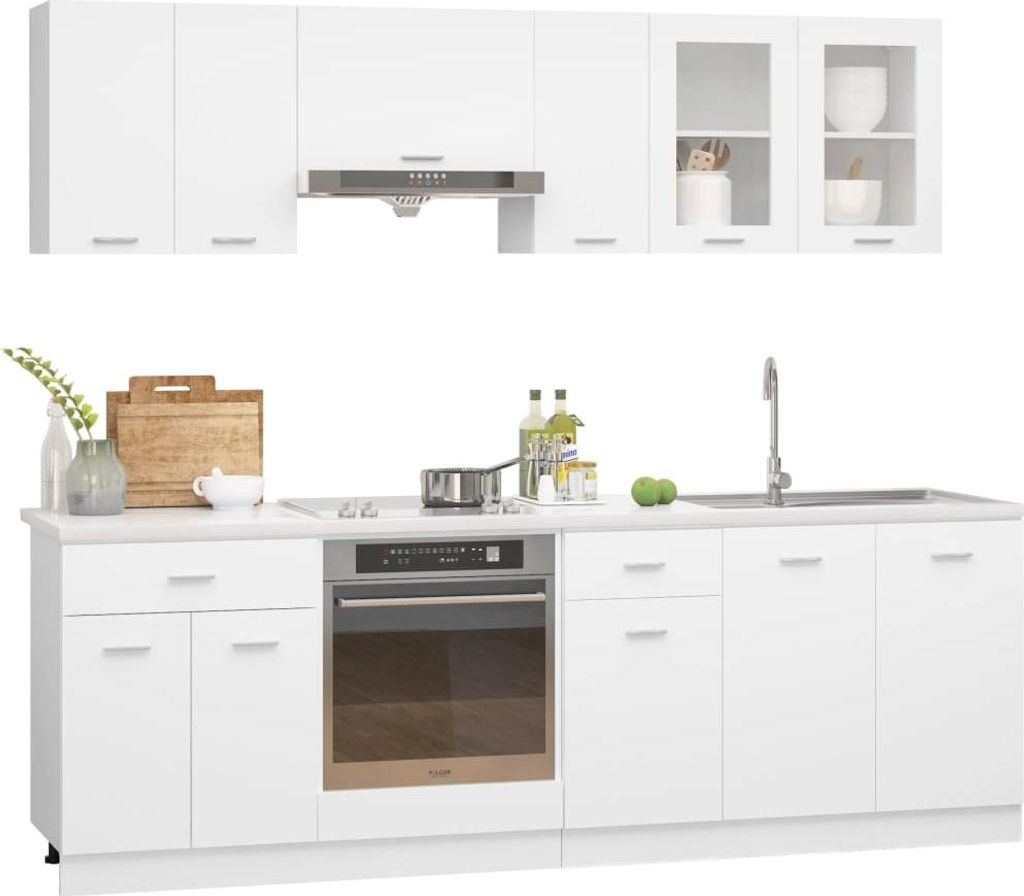 vidaXL 8-tlg. Küchenzeile Lyon Weiß Holzwerkstoff Produktbild 