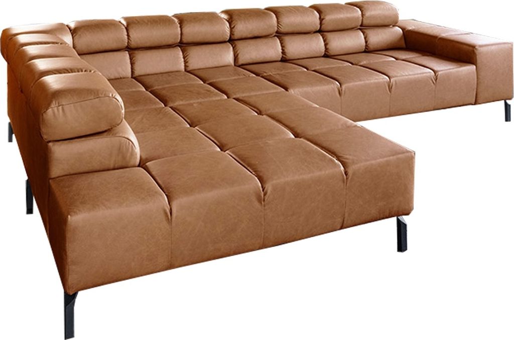 KAWOLA Sofa NELSON Ecksofa Leder cognac mit motorischem Sitzvorzug Recamiere links