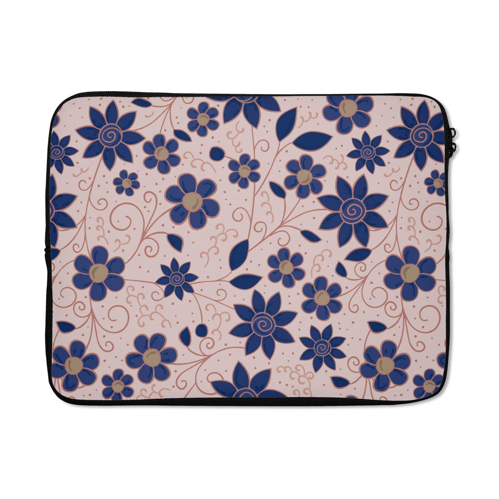 MuchoWow Laptop Hülle 17 Zoll Laptoptasche Blumen - Blau - Japan - Muster - Zipper - Schutzabdeckung