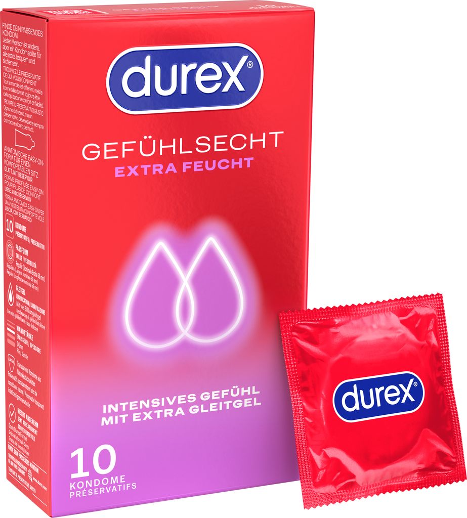 Durex Gefühlsecht Extra Feucht Kondome 10 Stück Produktbild 