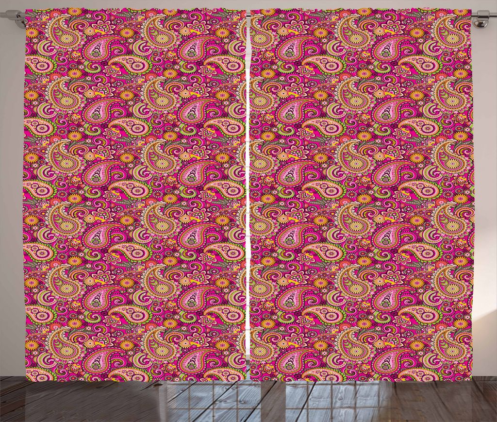 ABAKUHAUS Hippie Rustikaler Vorhang, Blossom Persian Folk, Wohnzimmer Universalband Gardinen mit Schlaufen und Haken, 280 x 175 cm, Mehrfarbig