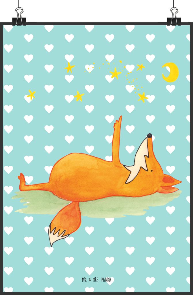 Mr. & Mrs. Panda Bild Fuchs Sterne DIN A1 - Türkis Pastell - Geschenk, Romantik, Entspannt, Wandbild, wandkunst, Spruch Positiv, Plakat, wanddeko,...